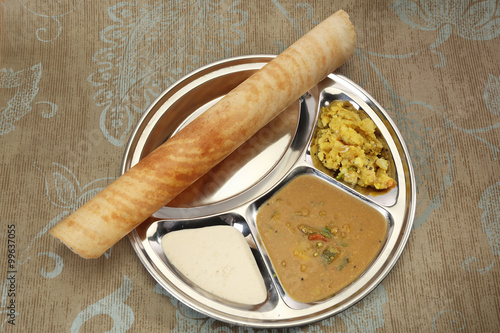 Masala Dosa with Chutney and Sambaar, South Indian Dish
