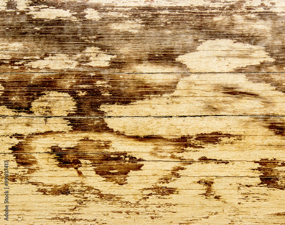 Fototapeta premium Weathered wood painted pale yellow.