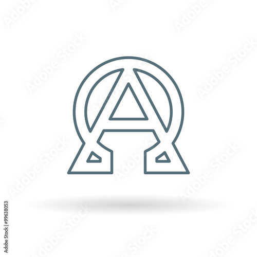 Abstract alpha and omega icon. Beginning and end sign. Greek alpha and omega symbol. Alpha and omega logo. Thin line icon on white background. Vector illustration.