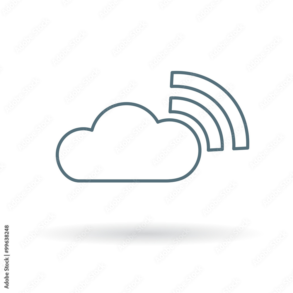 Wifi cloud icon. Wireless cloud sign. Wifi network symbol. Thin line