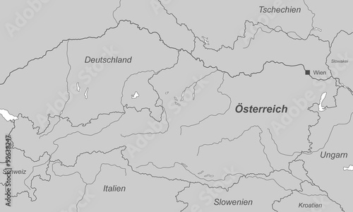 Österreich in Grau (beschriftet) - Vektor