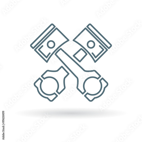 Pistons and conrods icon. Pistons and rods sign. Car parts symbol. Thin line icon on white background. Vector illustration.