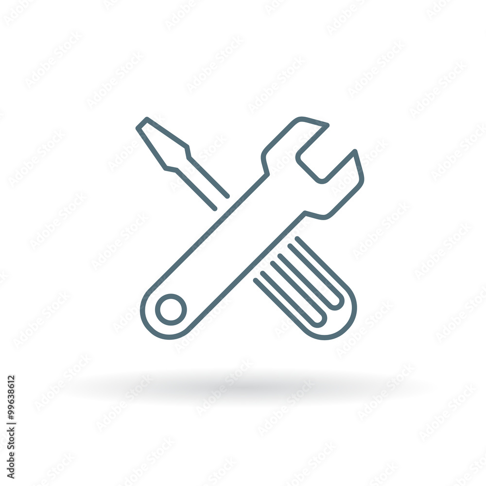 Configuration tools icon. Settings and preferences sign. Spanner and screwdriver symbol. Thin line icon on white background. Vector illustration. Configuration tools icon. Settings and preferences sign. Spanner and screwdriver symbol. Thin line icon on white background. Vector illustration.