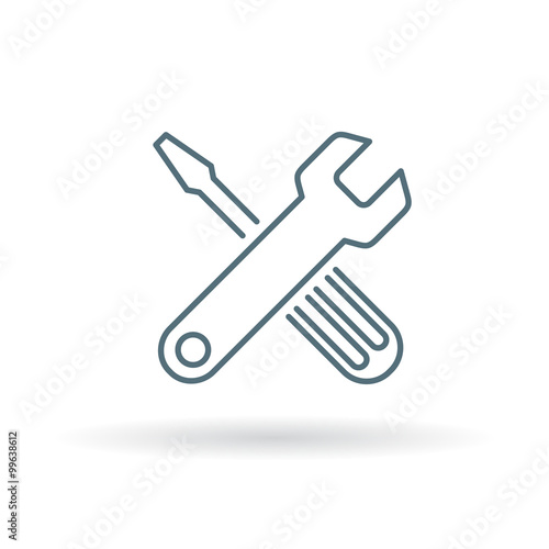 Configuration tools icon. Settings and preferences sign. Spanner and screwdriver symbol. Thin line icon on white background. Vector illustration.