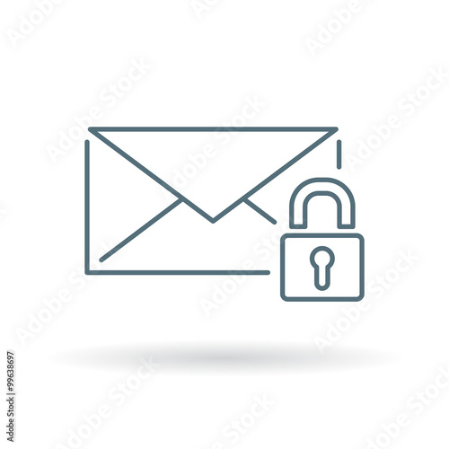 Secure SSL email icon. Protected email with padlock sign. Encrypted email symbol. Thin line icon on white background. Vector illustration.