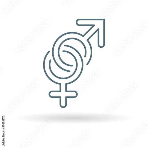 Male and female gender icon. Masculine and feminine sign. Unisex gender symbol. Thin line icon on white background. Vector illustration.