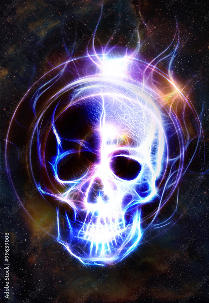 Skull and fractal effect. Color space background, computer collage. Elements of this image furnished by NASA. Skull and fractal effect. Color space background, computer collage. Elements of this image furnished by NASA.
