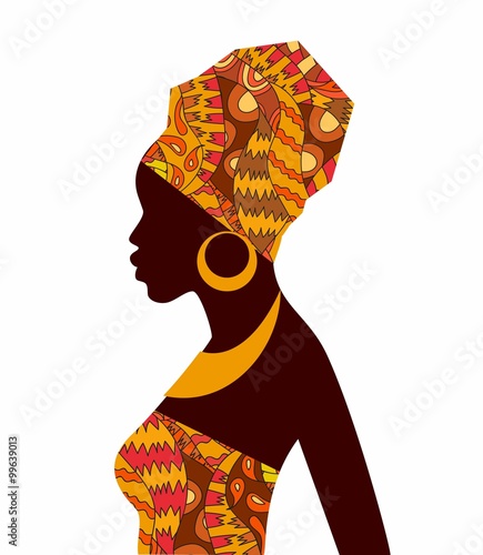 Silhouette of african girl in profile with earrings.