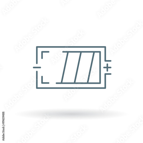 Battery icon. Battery charge sign. Battery power level symbol. Thin line icon on white background. Vector illustration.