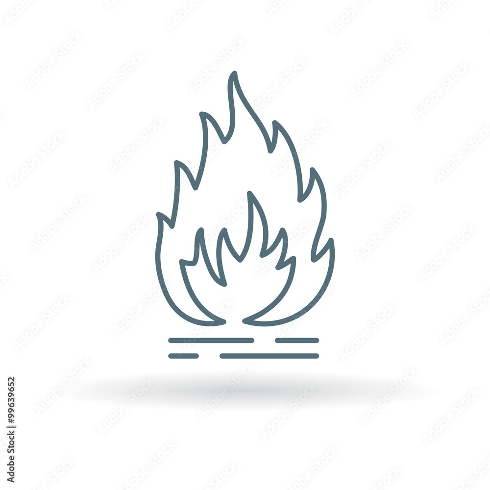 Fire icon. Flammable sign. Flame symbol. Thin line icon on white