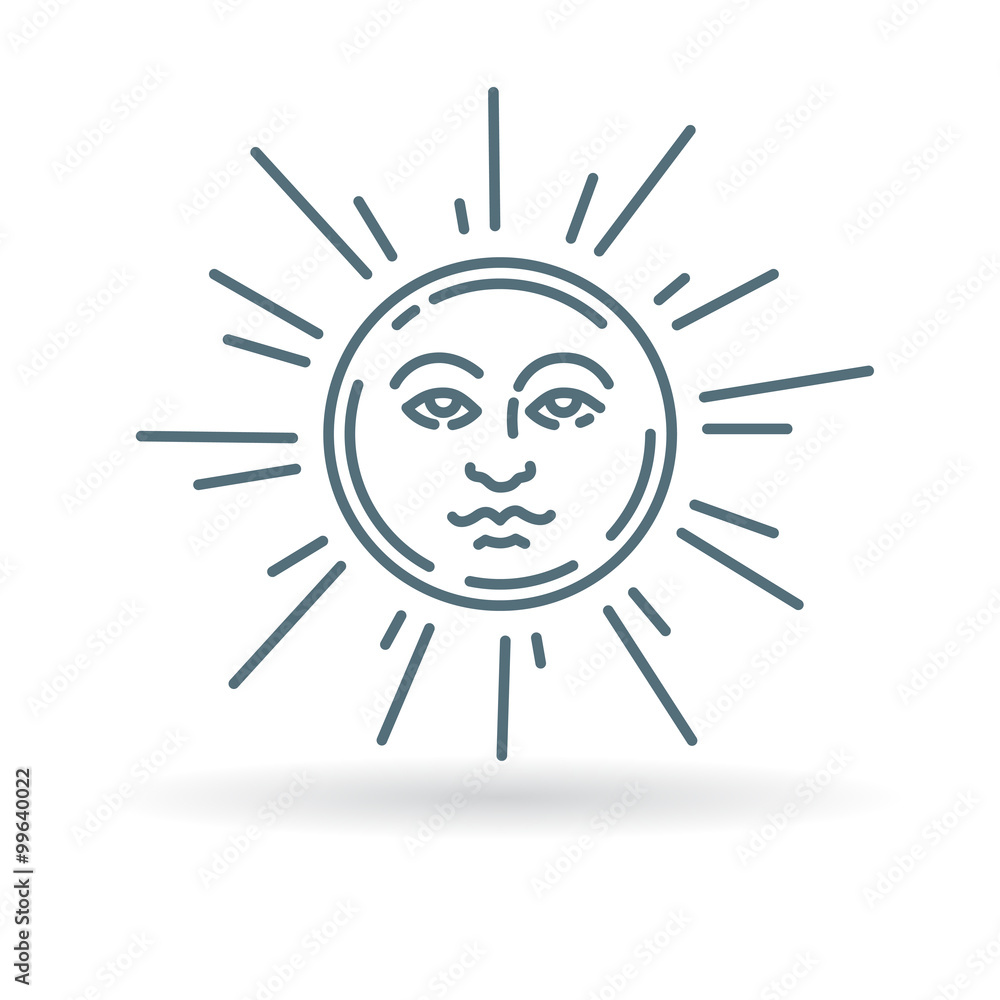 Sun face icon. Sun face sign. Sun face symbol. Thin line icon on white background. Vector illustration. Sun face icon. Sun face sign. Sun face symbol. Thin line icon on white background. Vector illustration.