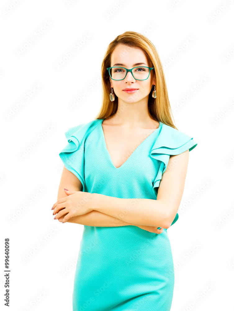 Elegant Young Woman in Turquoise Dress Elegant Young Woman in Turquoise Dress