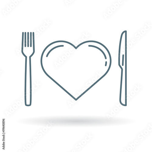 Concept eat healthy icon. Conceptual healthy diet sign. Conceptual healthy heart symbol. Thin line icon on white background. Vector illustration.