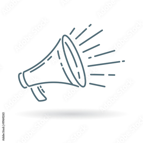 Loudspeaker icon. Megaphone sign. Announcement symbol. Thin line icon on white background. Vector illustration.
