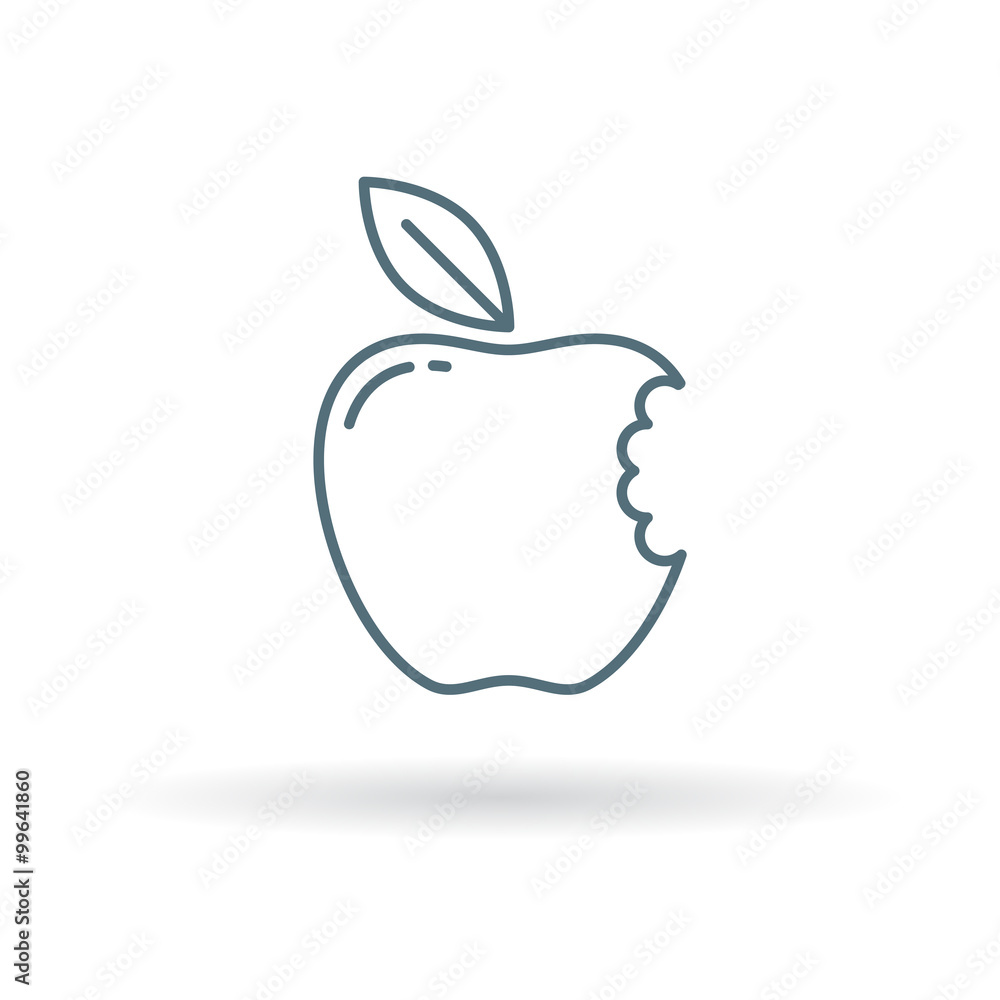 Eat apple icon. Apple bite sign. fresh fruit symbol. Thin line icon on