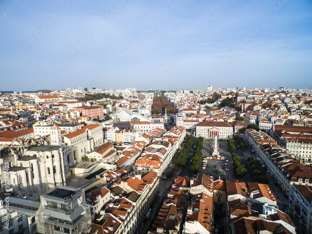 Aerial View of Augusta Street and Commerce Square, Lisbon, Portugal