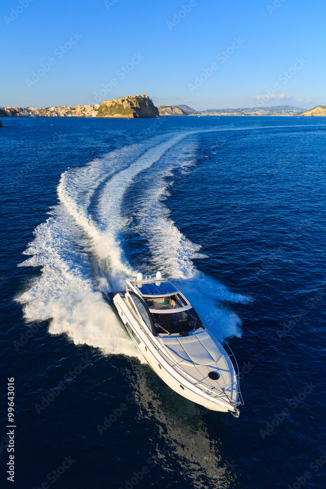 luxury motoryacht in navigation