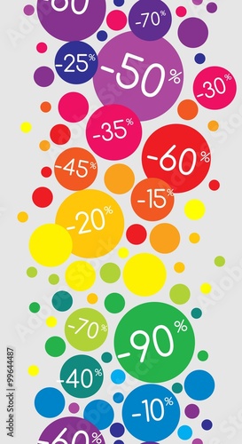 Seamless Pattern selling rainbow circles on grey background. Sale