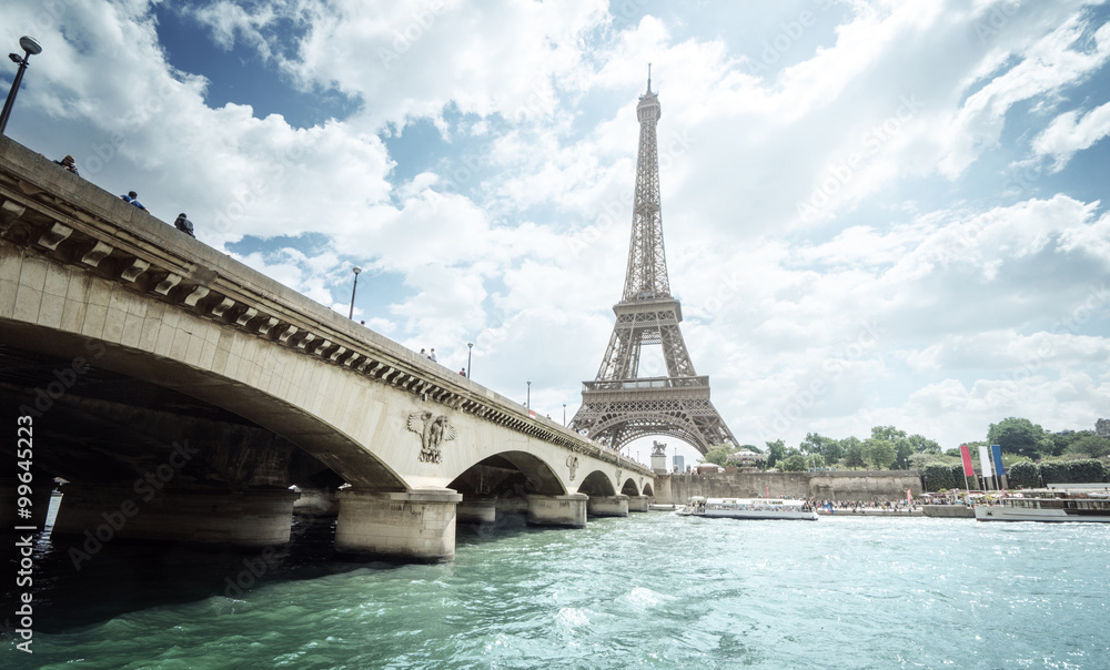 Seine in Paris with Eiffel tower in morning time