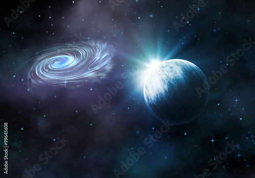 Fototapeta Naklejka Na Ścianę i Meble -  Night sky with fictional planet and galaxy