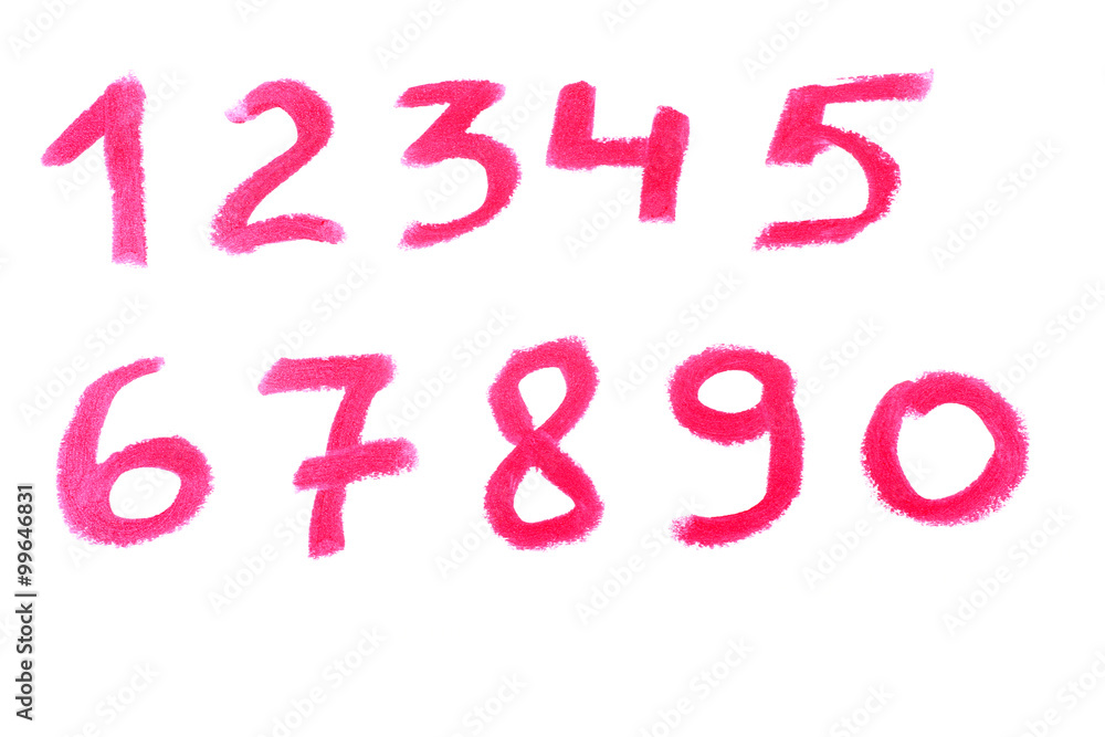 lipstick written numerals isolated on white background lipstick written numerals isolated on white background