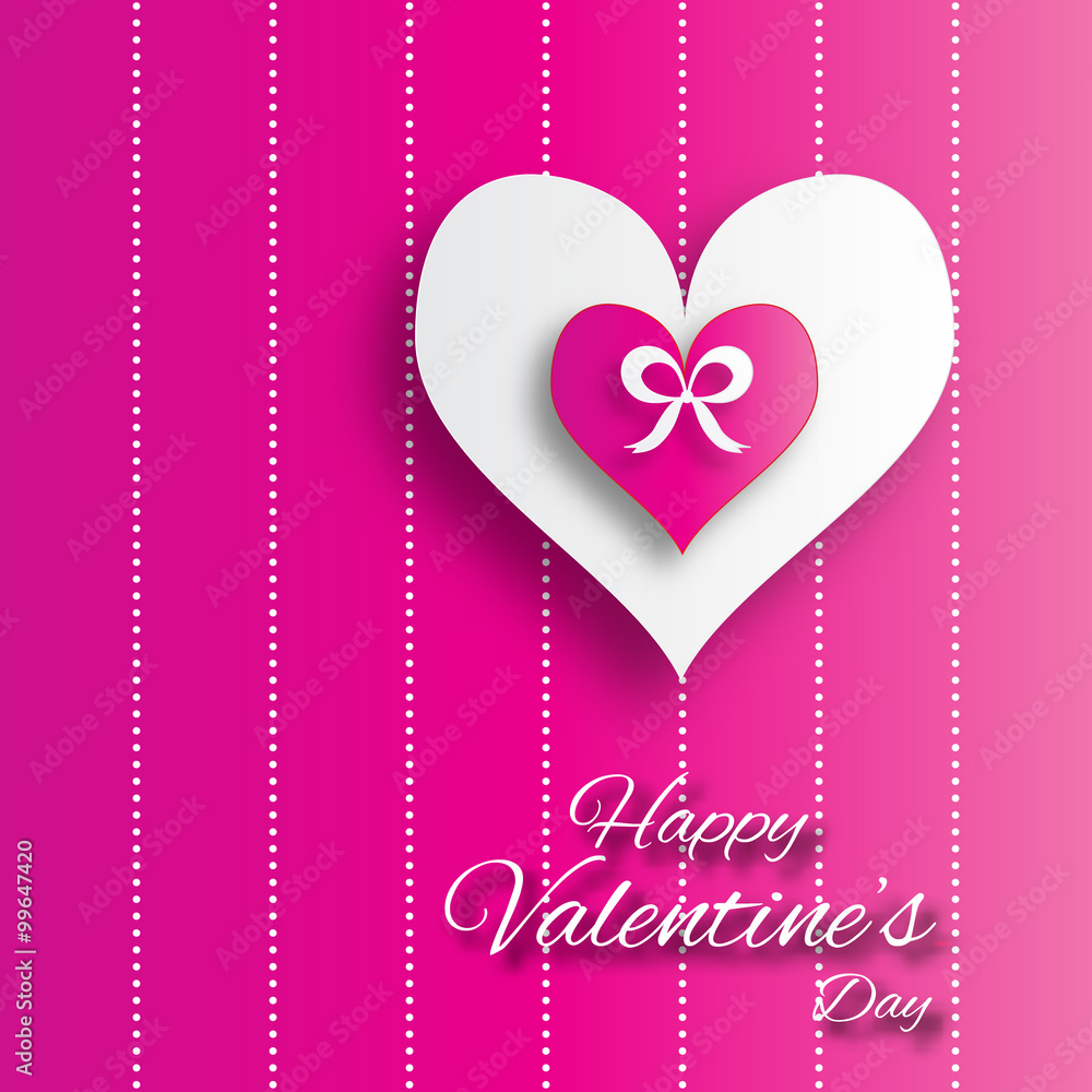 Valentine's day abstract applique background with cut paper hearts with bow ribbon . Pop up Vector illustration