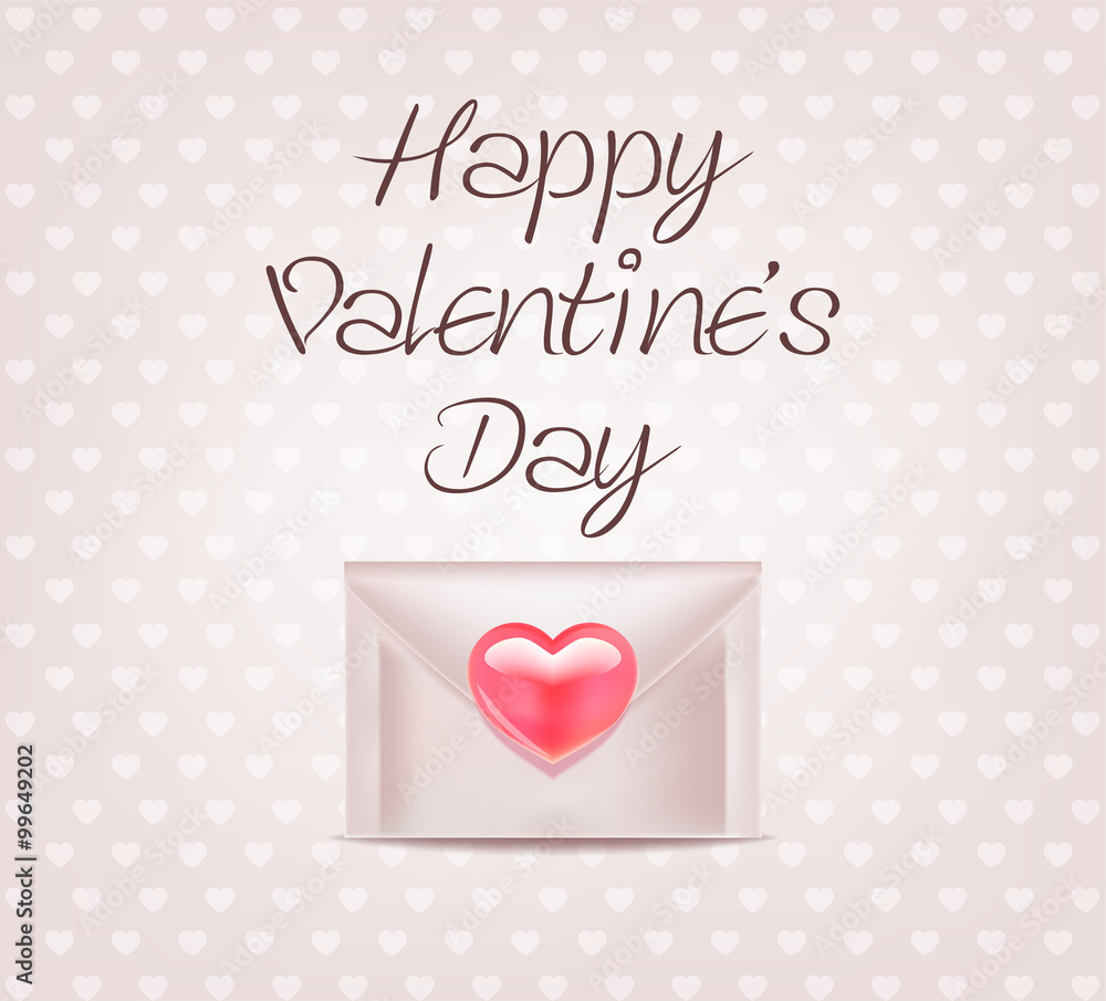 Envelope with Heart. Valentine's Day. Love Print. Vector Illustr