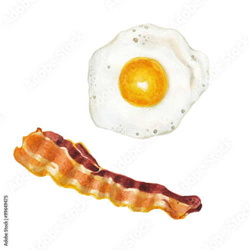 watercolor crambled eggs and bacon