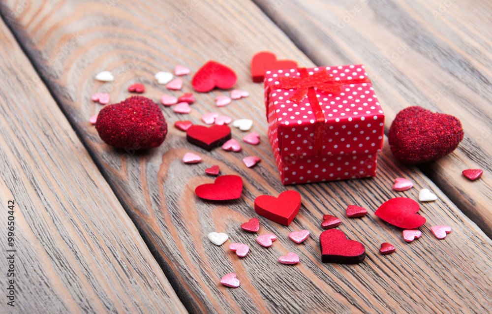 Gift box and hearts Gift box and hearts