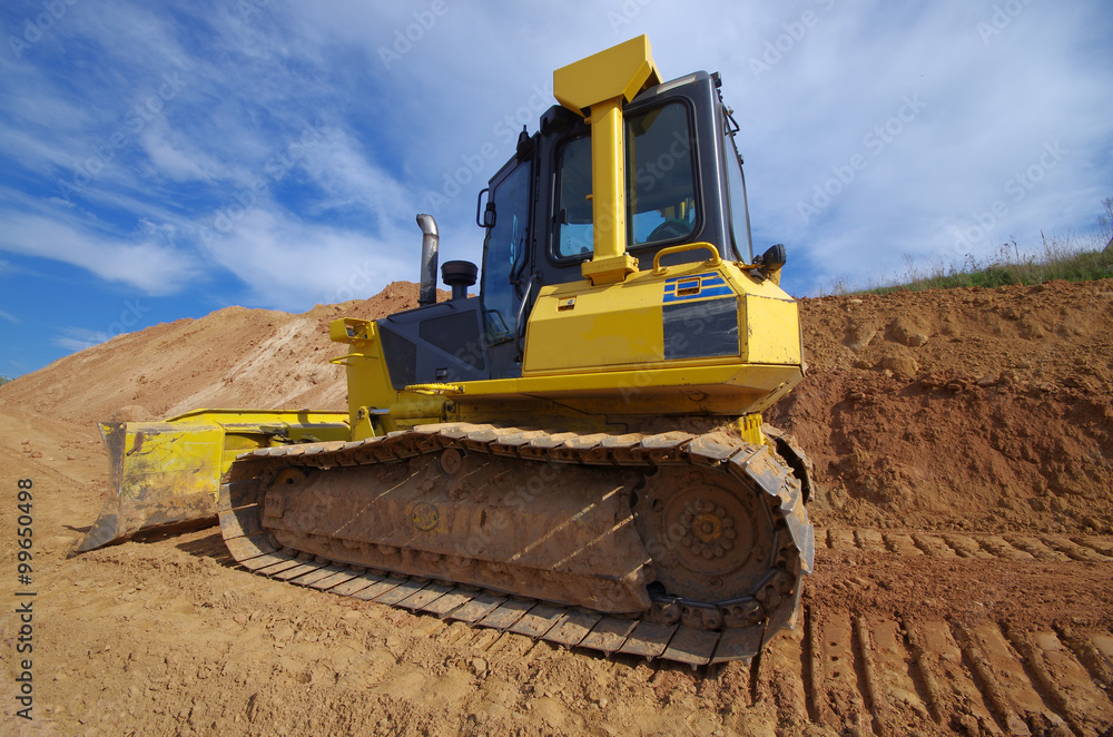 Yellow Construction bulldozer at Work