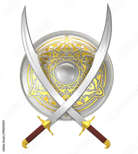 Shield and crossed scimitar swords
