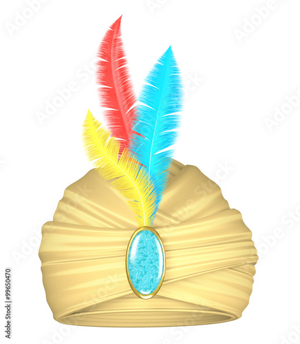 Beige turban with feathers