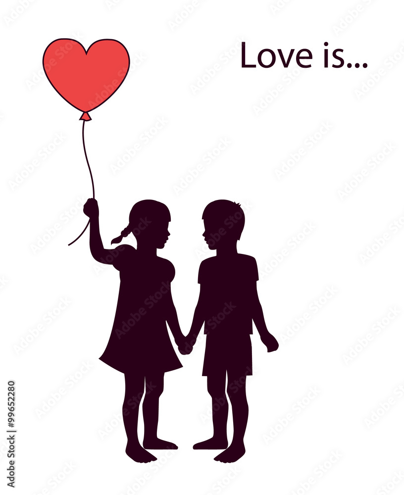 a pair of lovers of children holding heart-shaped balloon a pair of lovers of children holding heart-shaped balloon