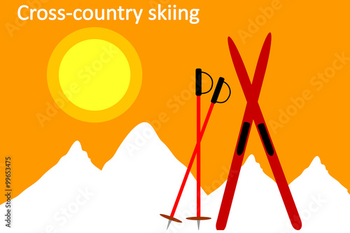 ?ross-country skiing on mountain background.