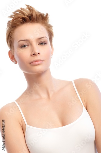 Beauty shot of young woman with short hair photo