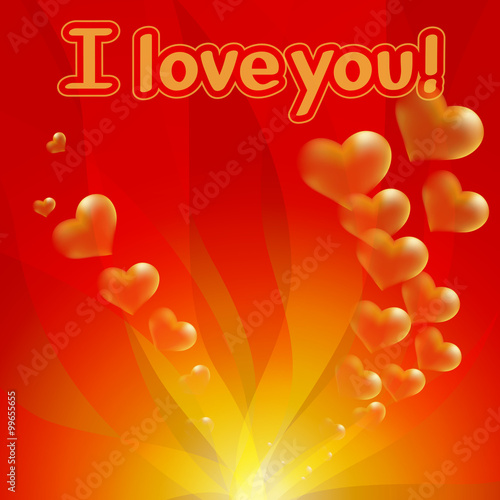 Gold hearts on red background