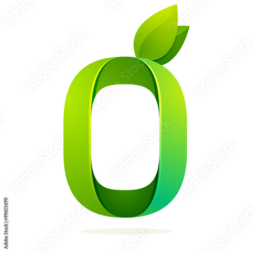 Number zero with green leaves.