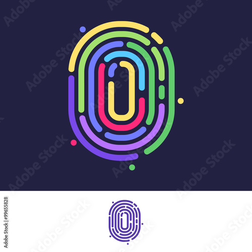Number zero colorful line fingerprint icon.