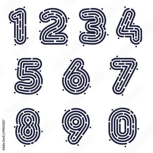 Line fingerprint numbers black and white set.