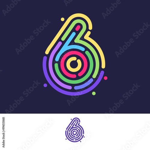 Number six colorful line fingerprint icon.