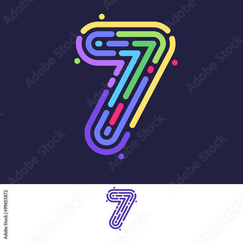 Number seven colorful line fingerprint icon.