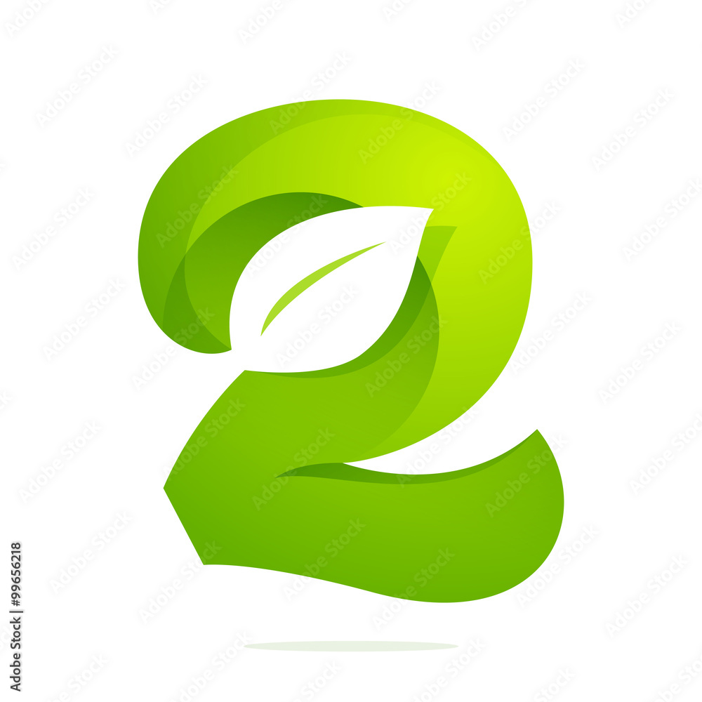 Number two with leaves and negative space. Number two with leaves and negative space.
