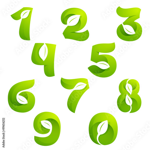 Numbers set with leaves and negative space.
