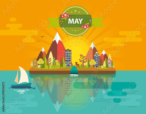 Spring landscape. Small town
