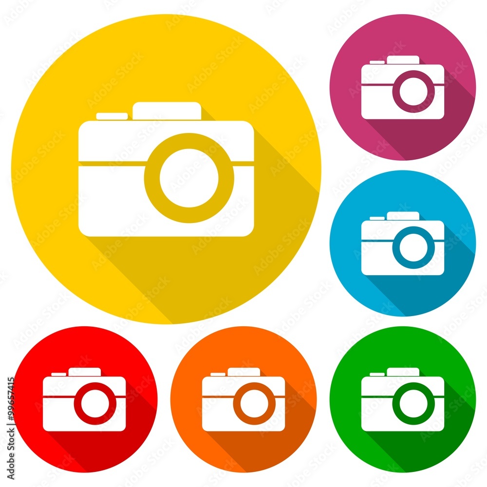 Simple Camera Icons set with long shadow Simple Camera Icons set with long shadow