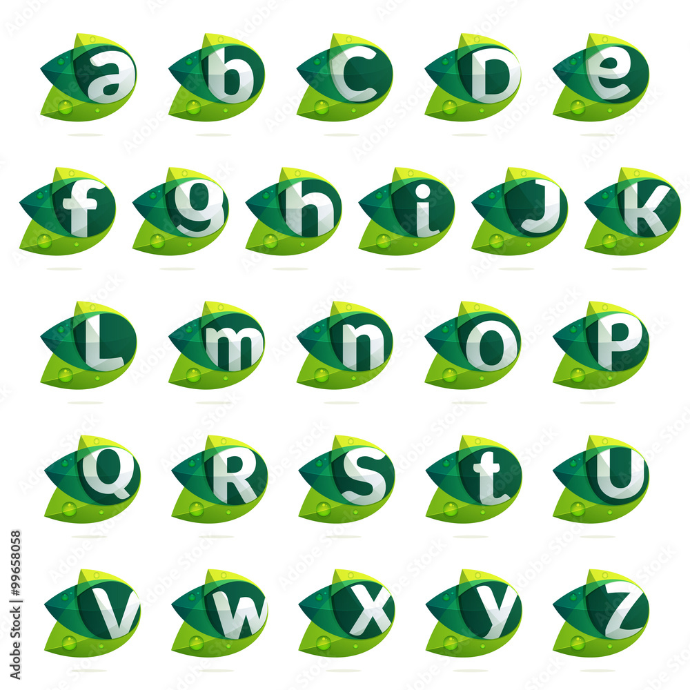 Ecology english alphabet letters with leaves set. Ecology english alphabet letters with leaves set.