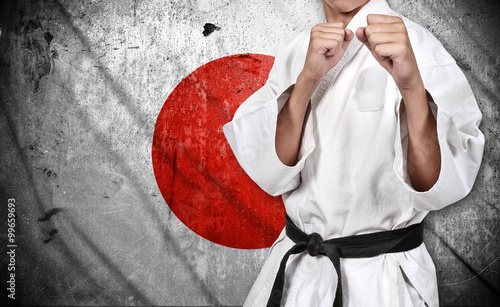 karate fighter and japan flag