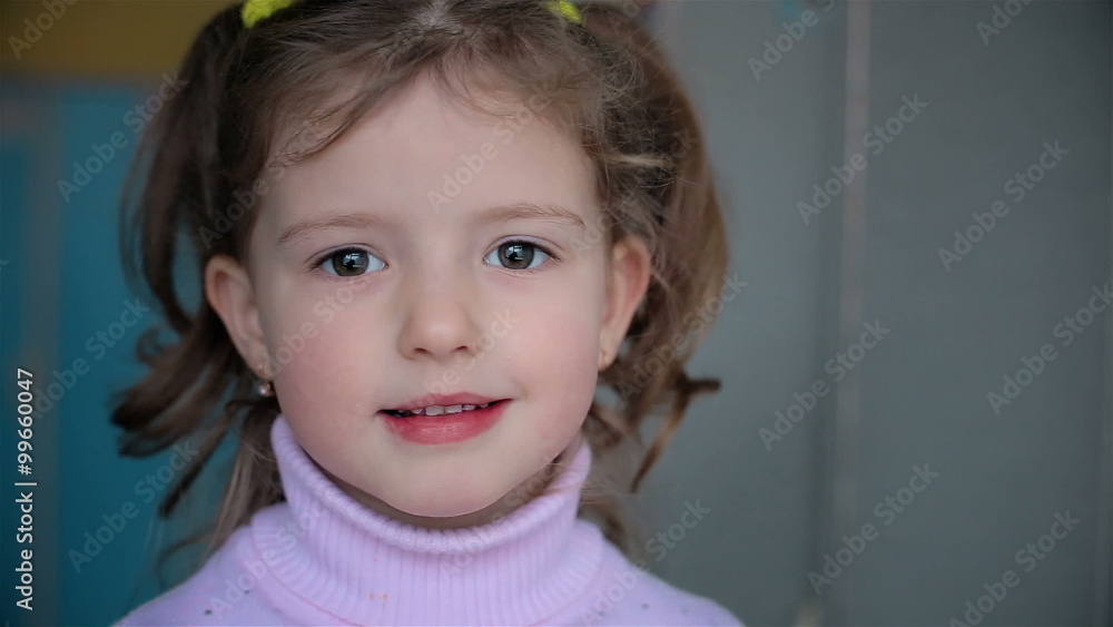 Emotions five year old girl look in camera Emotions five year old girl look in camera