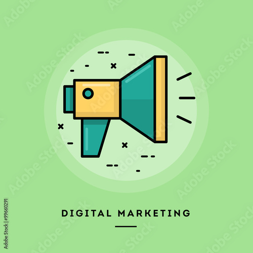 Digital marketing, flat design thin line banner, usage for e-mail newsletters, web banners, headers, blog posts, print and more