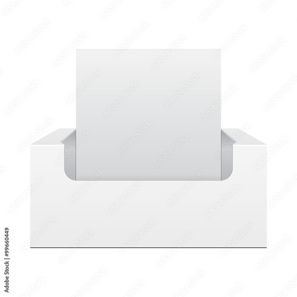 White Display Holder Box POS POI Cardboard Blank Empty, Front View. Products On White Background Isolated. Ready For Your Design. Mockup Product Packing. Vector EPS10 White Display Holder Box POS POI Cardboard Blank Empty, Front View. Products On White Background Isolated. Ready For Your Design. Mockup Product Packing. Vector EPS10